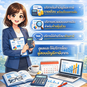 ตรวจสอบงบการเงินสำหรับห้างหุ้นส่วน และบริการรายเดือนด้านบัญชีและภาษีสำหรับบริษัท